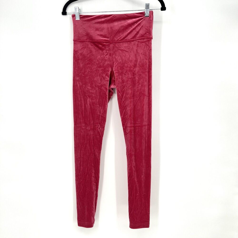 Athleta Elation Velvet Leggings Womens Small Berry Pink High Rise Yoga Pants